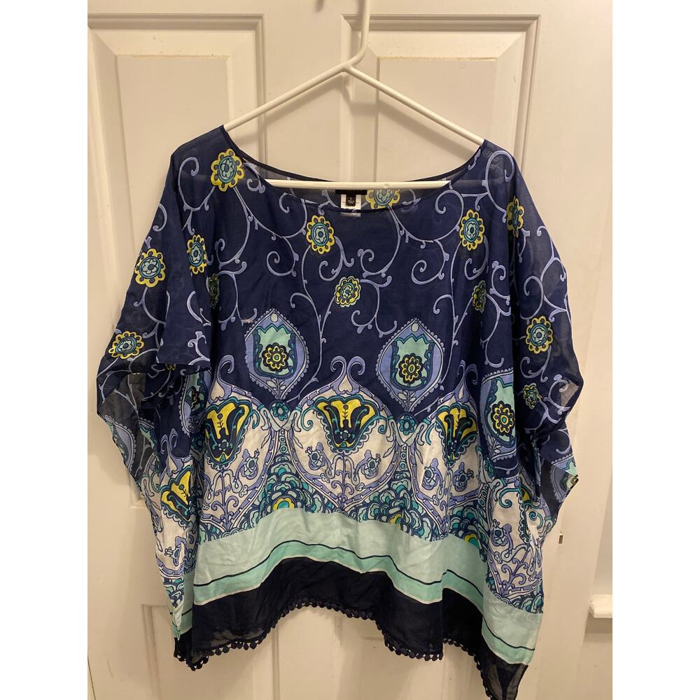 Talbots Women's Size Large Cotton Silk Blend Blue Pullover Blouse Top